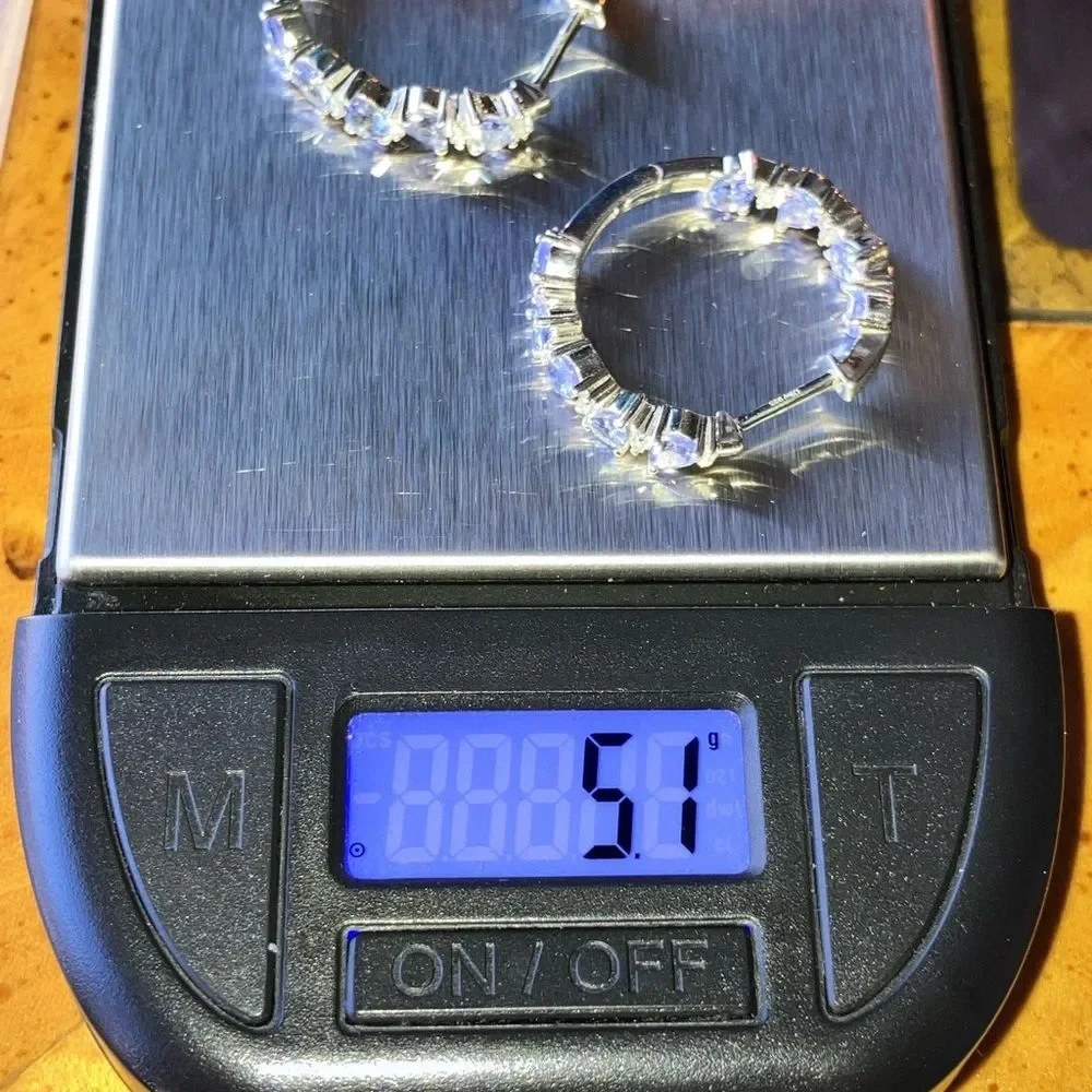 Authentic Tanzanite Moissanite Sterling Silver Hoop Earrings